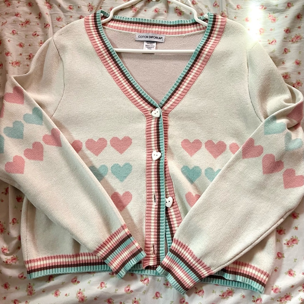 pink & blue heart coquette cardigan